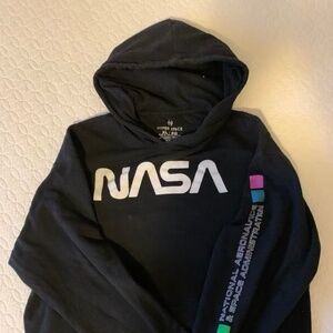 Vintage unisex oversized NASA cotton hoodie with painted astronauts, black,